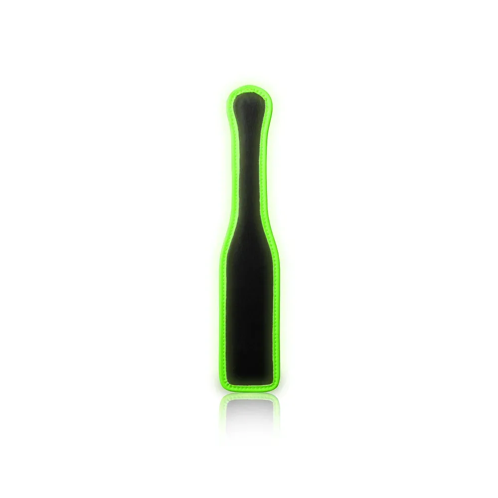 Ouch! Glow in the Dark Bonded Leather Paddle Neon Green - Image 2