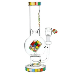 Pulsar Rubik's Cube Perc Bubble Base Glass Water Pipe - 12.5"