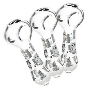 Pulsar Cute Kitties Glass Spoon Pipe - 4.5" 3ct