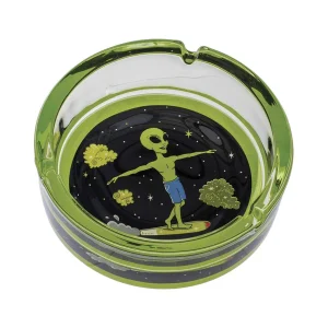 Green Alien Surfer Glass Ashtray