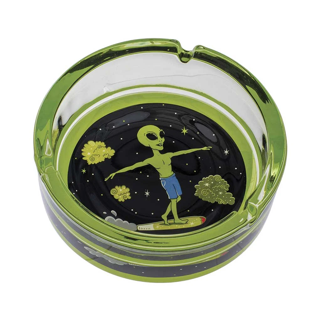 Green Alien Surfer Glass Ashtray