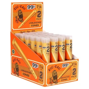 24CT DISPLAY - Zig Zag Pre-Priced Unbleached Cones - 1 1/4 / 2pc
