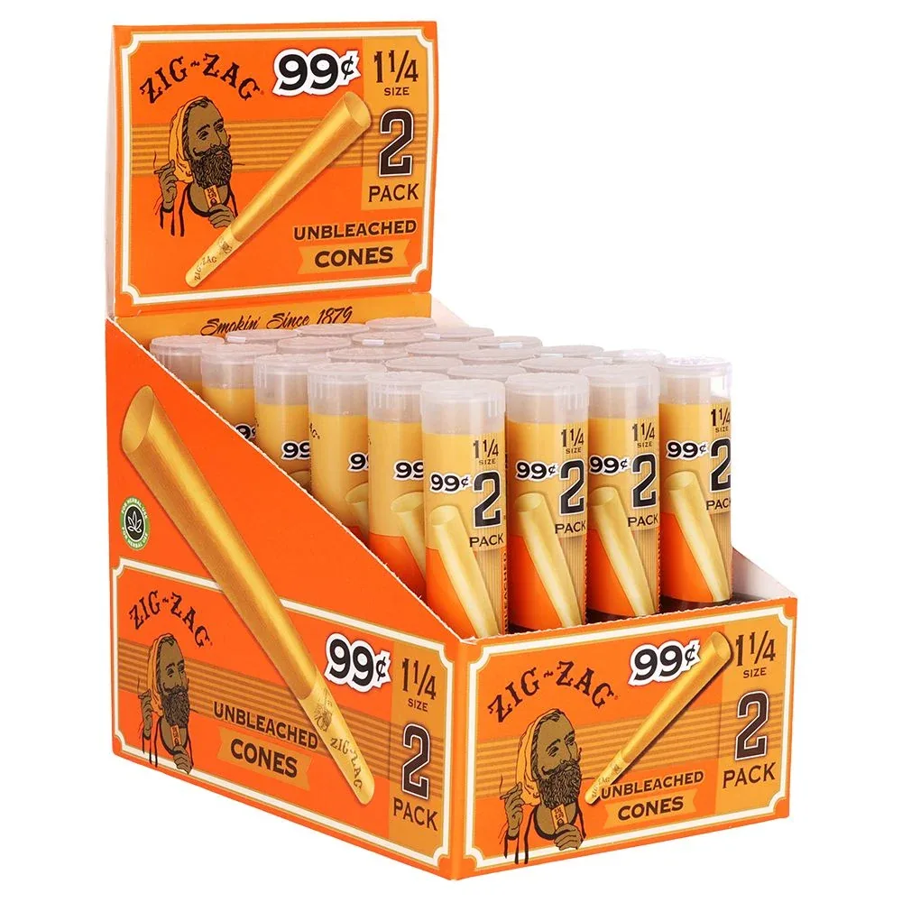 24CT DISPLAY - Zig Zag Pre-Priced Unbleached Cones - 1 1/4 / 2pc