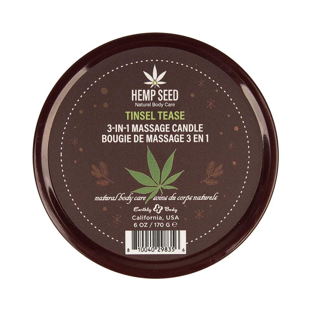 Earthly Body Hemp Seed 3-in-1 Massage Candle Tinsel Tease 6 oz.