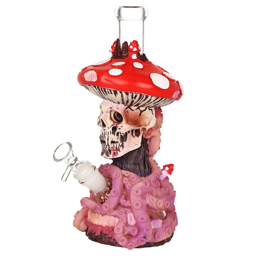 Mushroom Skull Tentacle Glass & Vinyl Water Pipe - 10.5" / 14mm F - Image 2