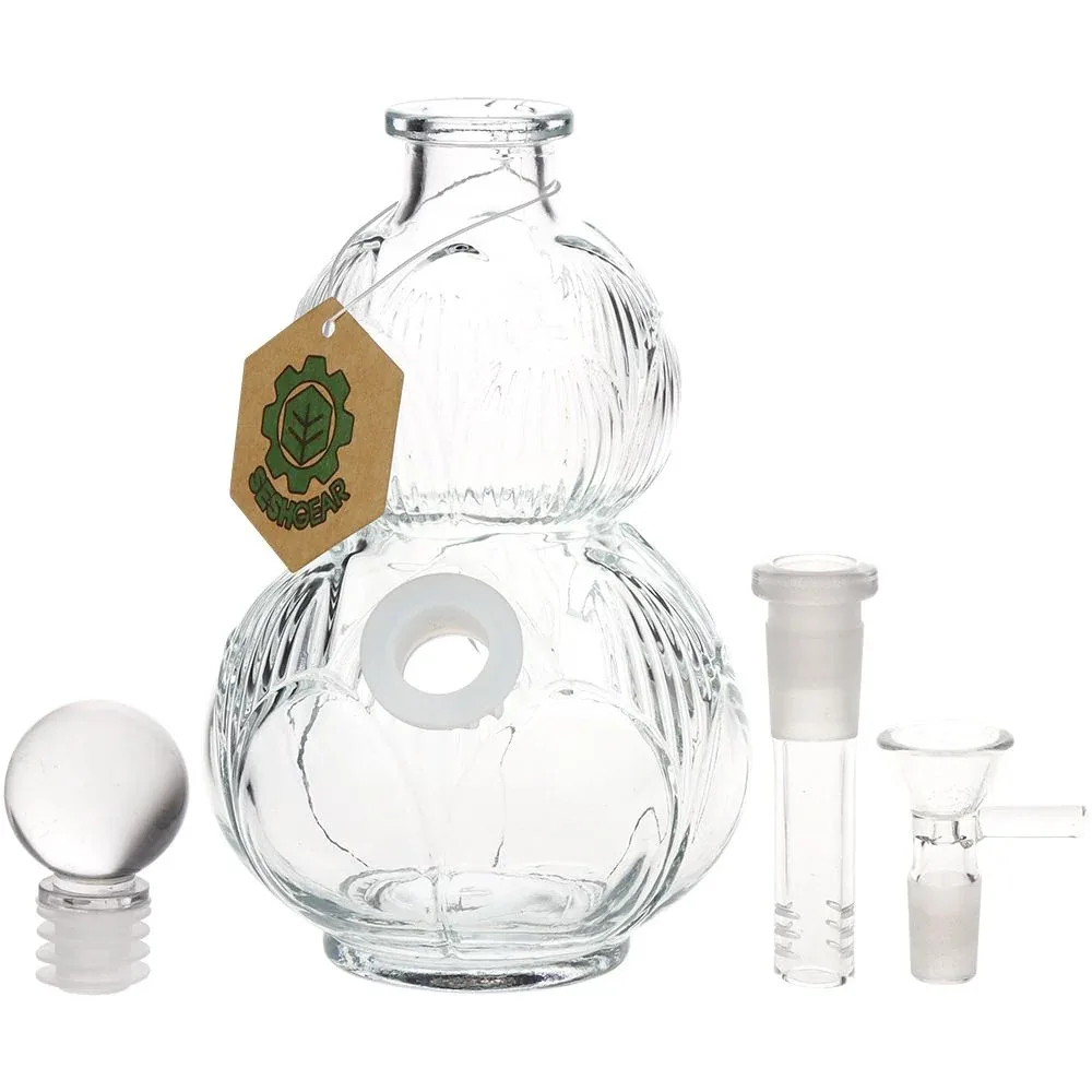 SeshGear Clear Vintage Gourd Glass Water Pipe - 8" / 14mm F / Clear - Image 2