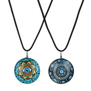 Eye Mandala Round Glass Pendant Necklace - 18" / Designs Vary