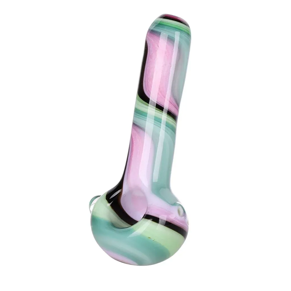 3CT BUNDLE - Heady Ribbons Glass Spoon Pipe w Marble - 4" / Assorted Colors - Image 2