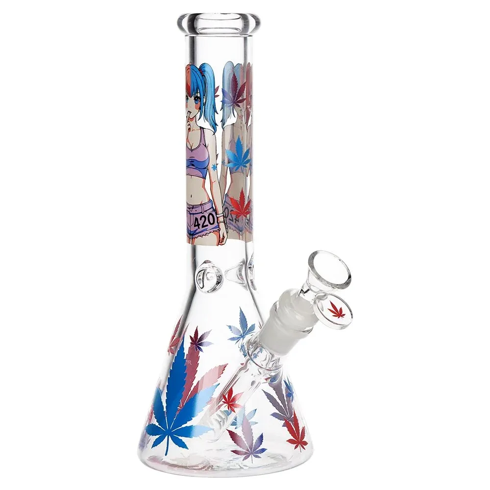 420 Anime Girl Beaker Glass Water Pipe - 10" / 14mm F - Image 2
