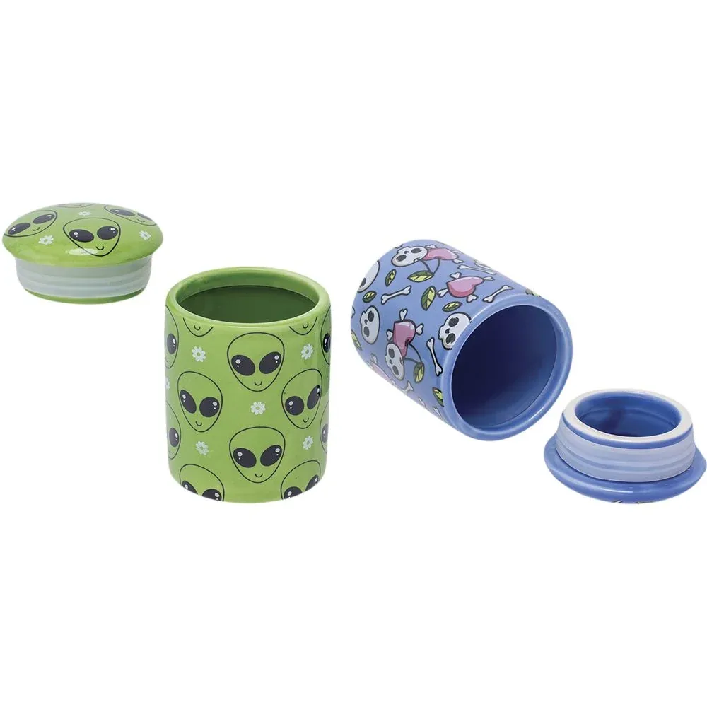 12CT DISPLAY - Fujima Ceramic Stash Jar & Lid - 2.75" / Assorted Designs - Image 2