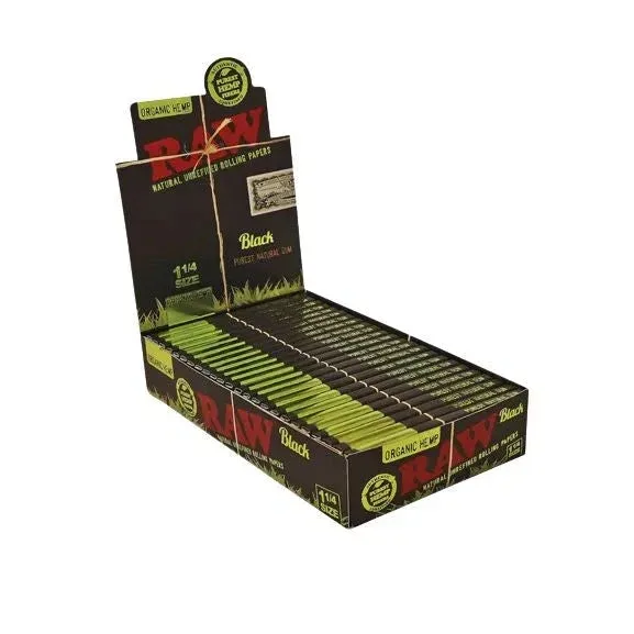 RAW Black Organic Hemp 1 1/4 Rolling Papers 24pk Box