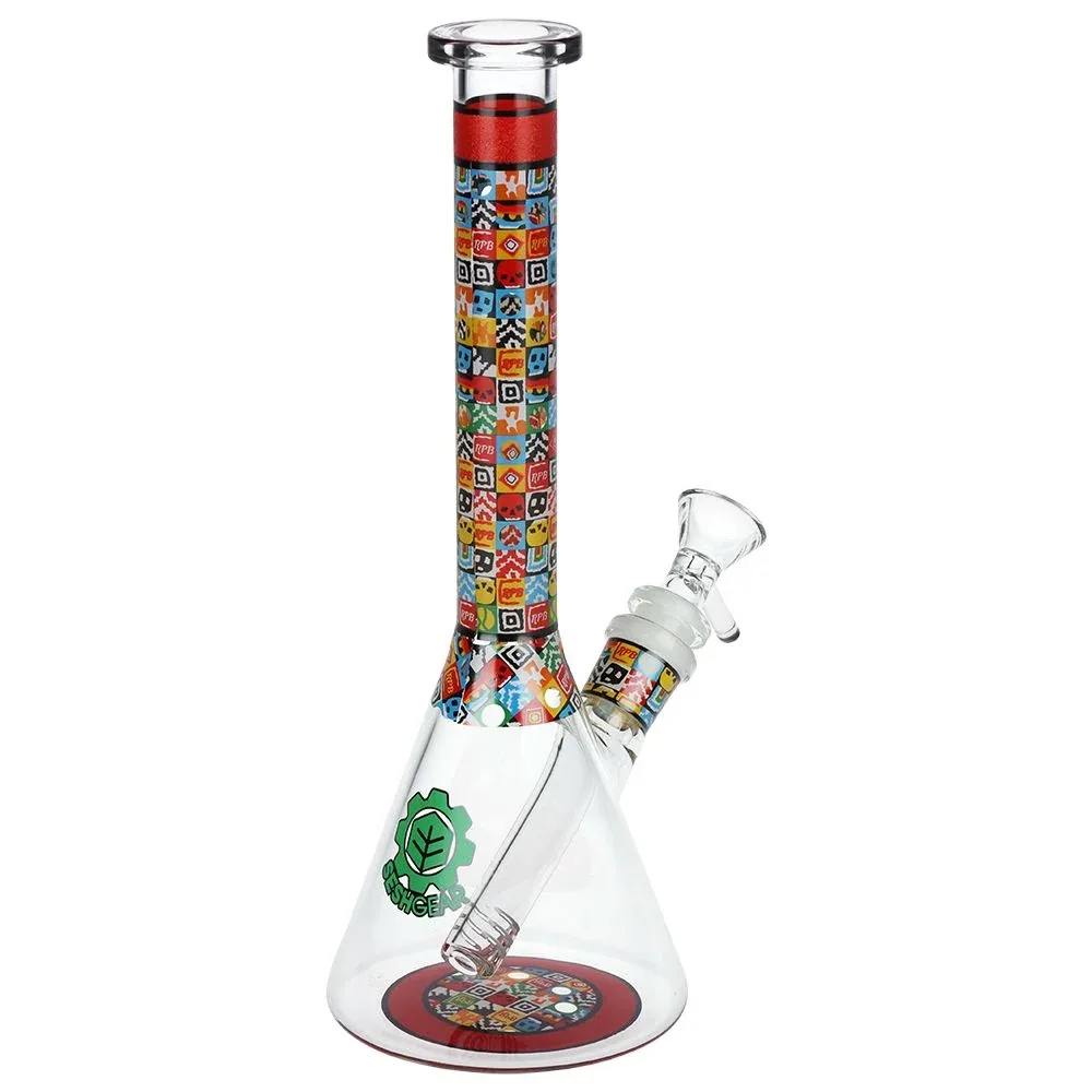 SeshGear Icon Blocks Pattern Beaker Glass Water Pipe - 10" / 14mm F / Colors Vary - Image 2