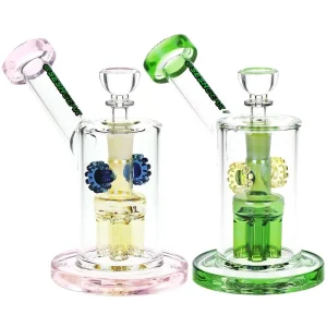 SeshGear Steampunk Gears Fumed Perc Glass Water Pipe | 6.5" | 14mm F