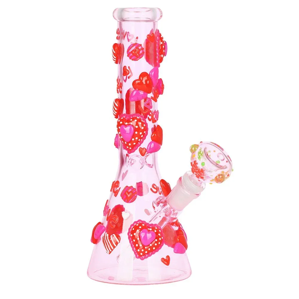 Hearts in Hearts Beaker Glass Water Pipe - 10" / 14mm F