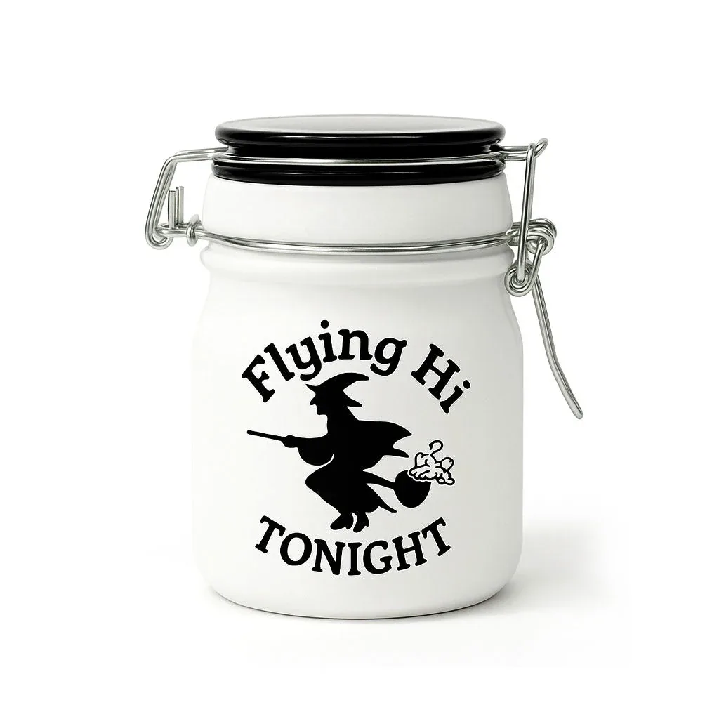 Flying Hi Tonight Frosted Glass Stash Jar With Clamp Lid