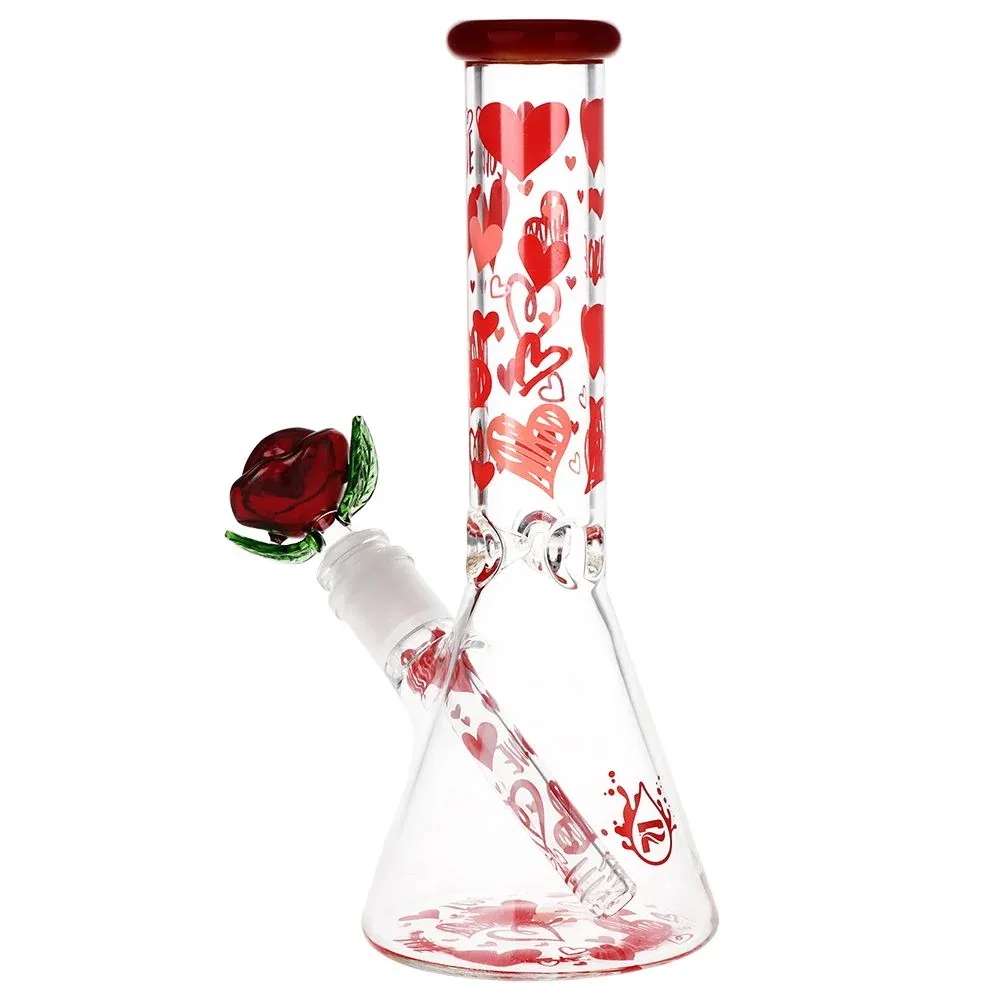 Pulsar Valentine's Hearts 'n' Roses Glass Herb Pipe Duo - 10" / 14mm F - Image 2