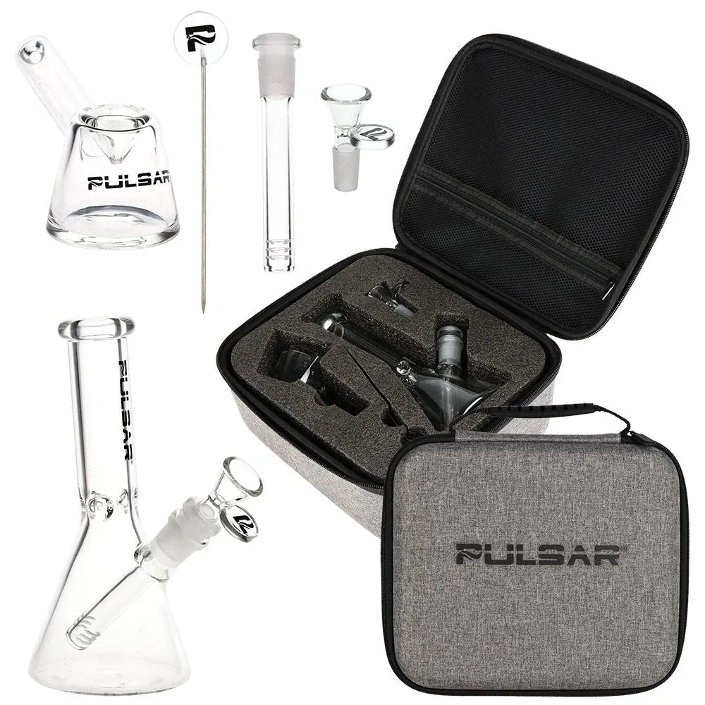 Pulsar Slant Neck Beaker Glass Water Pipe Zippered Case Travel Kit - 7" / Clear