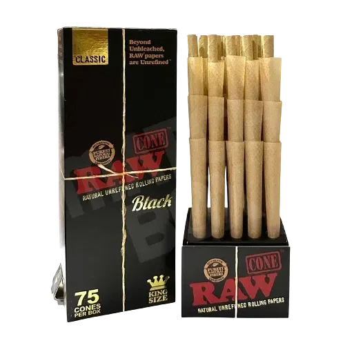 RAW Black Classic King Size Cones - 75ct Box