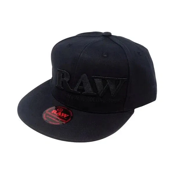 RAW Black on Black Baseball Cap - Flat Brim Adjustable Snapback