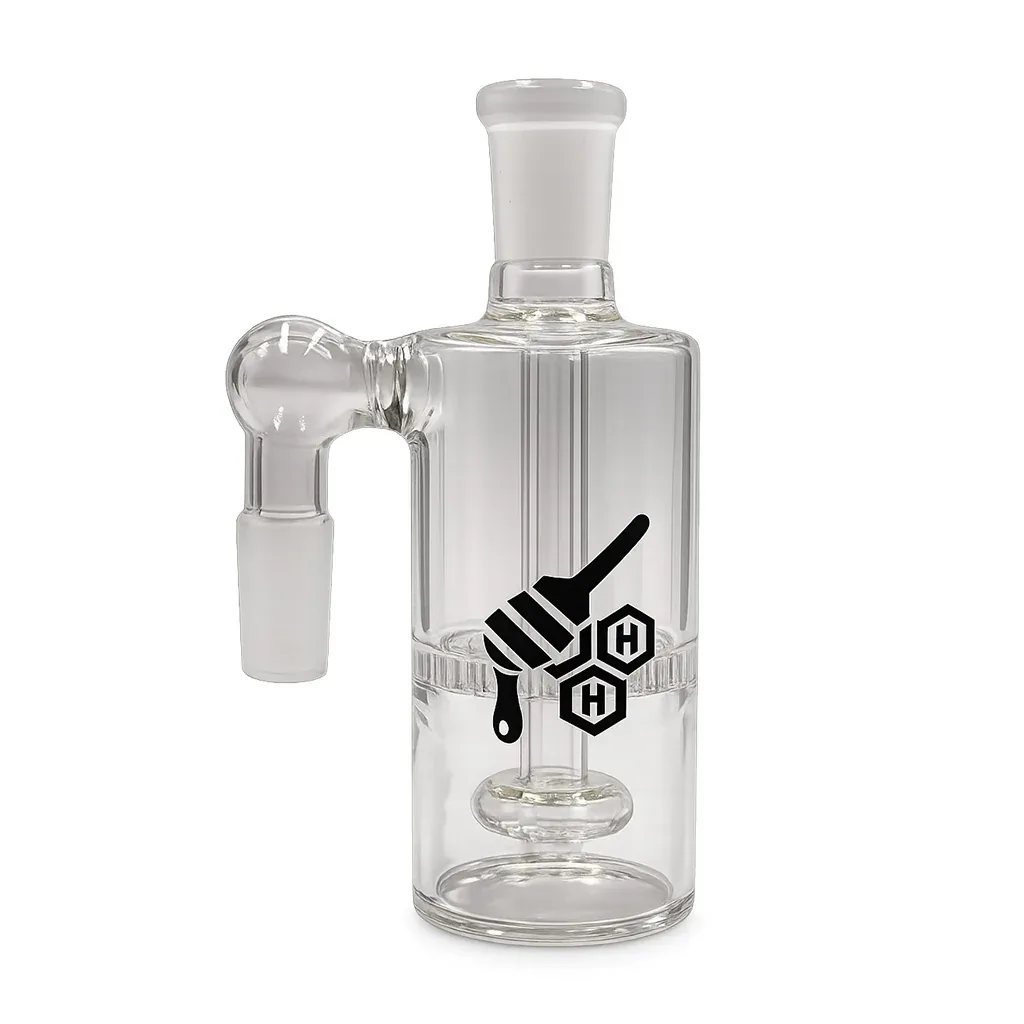 Honeybee Herb Core Cylinder Double Perc Glass Ash Catcher - Image 2