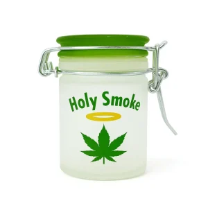 Frosted Glass Holy Smoke Airtight Green Lid Storage Jar