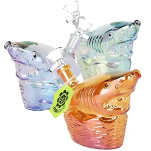 Seshgear Shark Attack Electroplated Glass Water Pipe - 5.5" / 14mm F / Colors Vary
