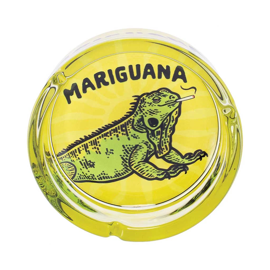 Yellow Mariguana Glass Ashtray