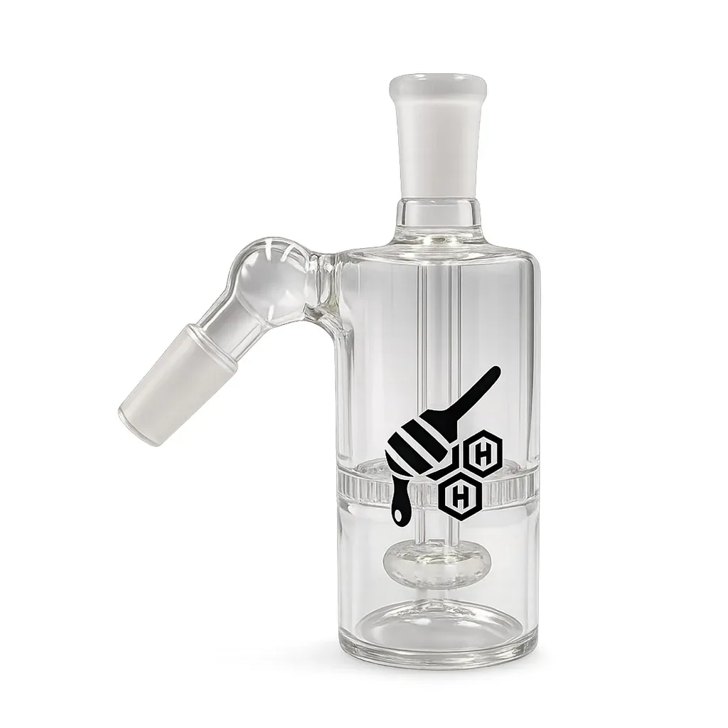 Honeybee Herb Core Cylinder Double Perc Glass Ash Catcher