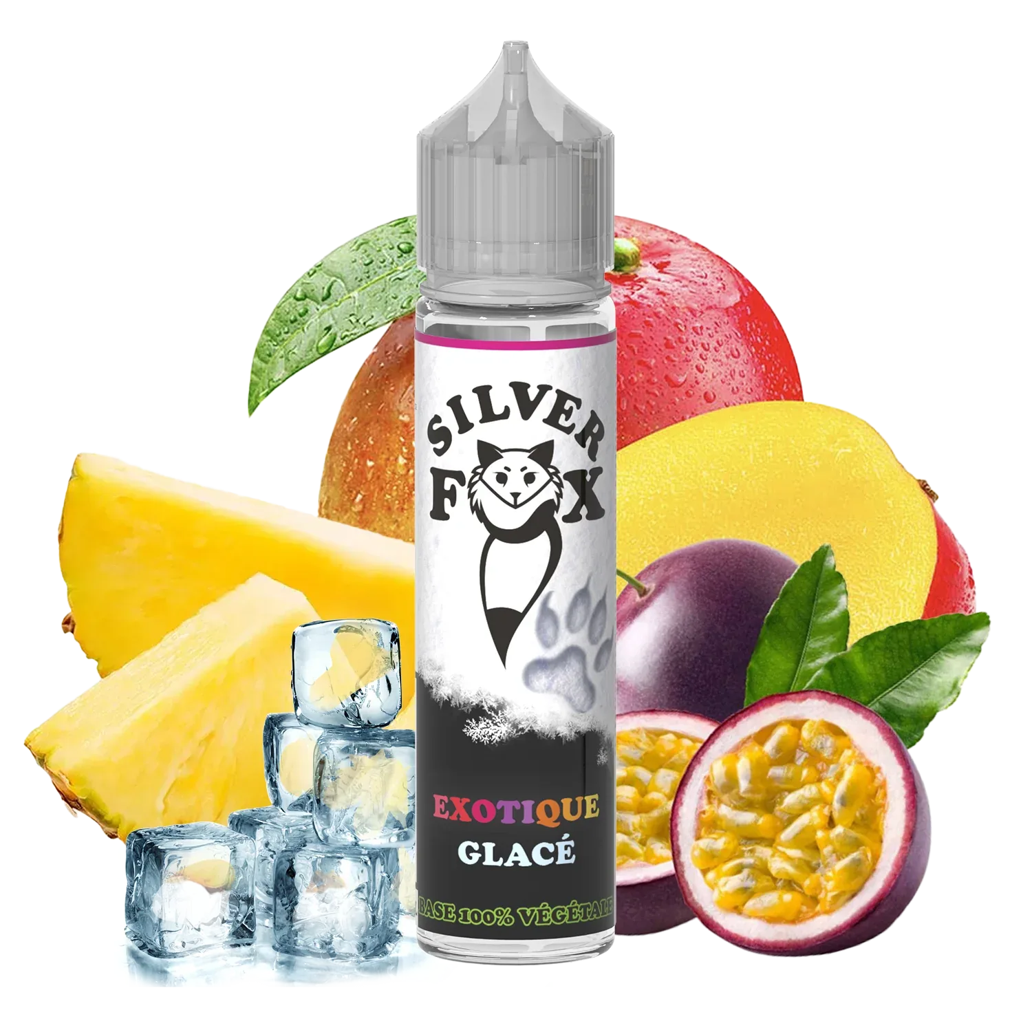 Passion fruit, mango, pineapple ice Silver Fox 50ml shake and vape e-liquid