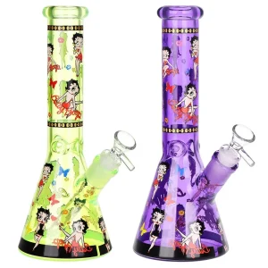 Betsy Beep Neon Beaker Glass Water Pipe - 10" / 14mm F / Colors Vary