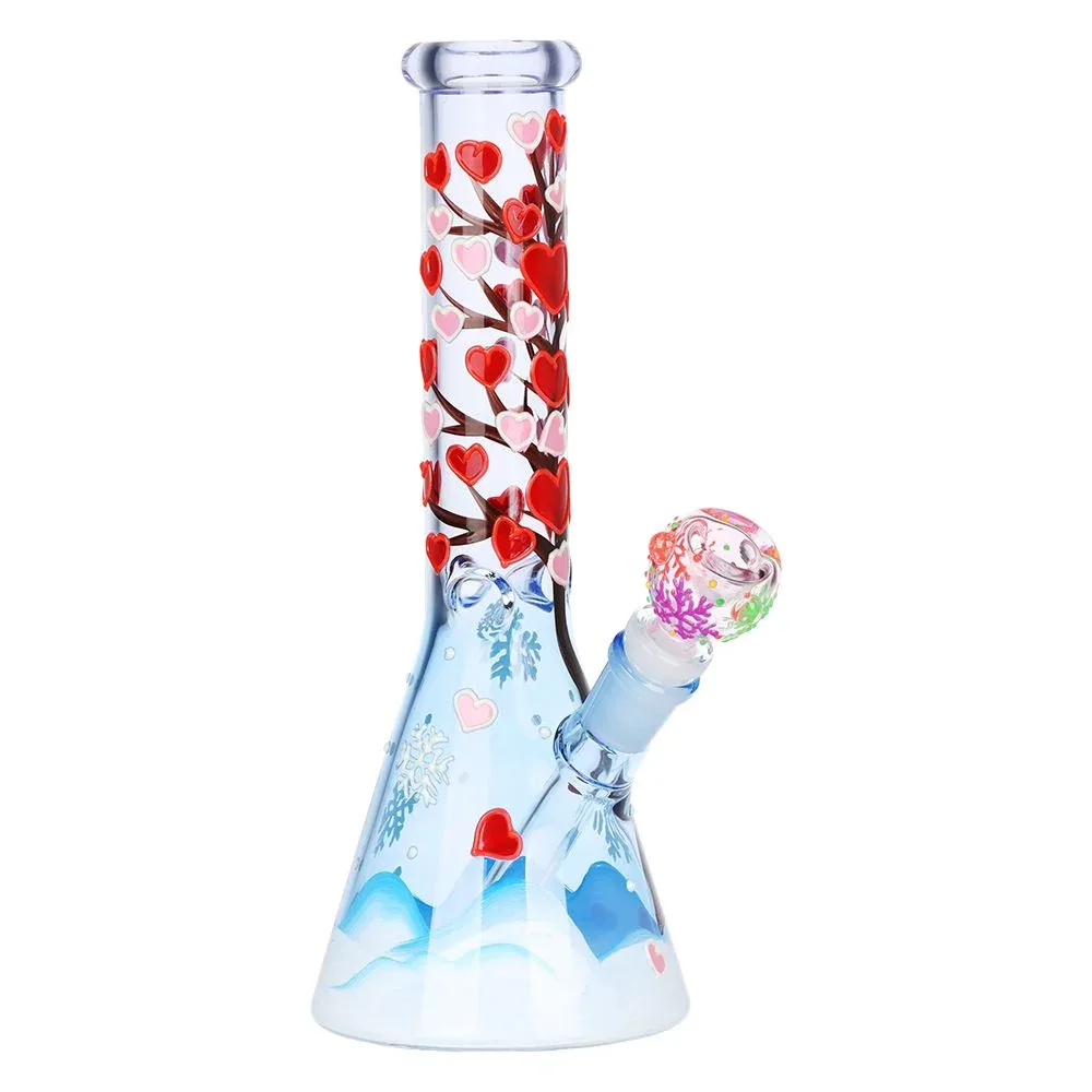 Heart Blossom Beaker Glass Water Pipe - 10" / 14mm F
