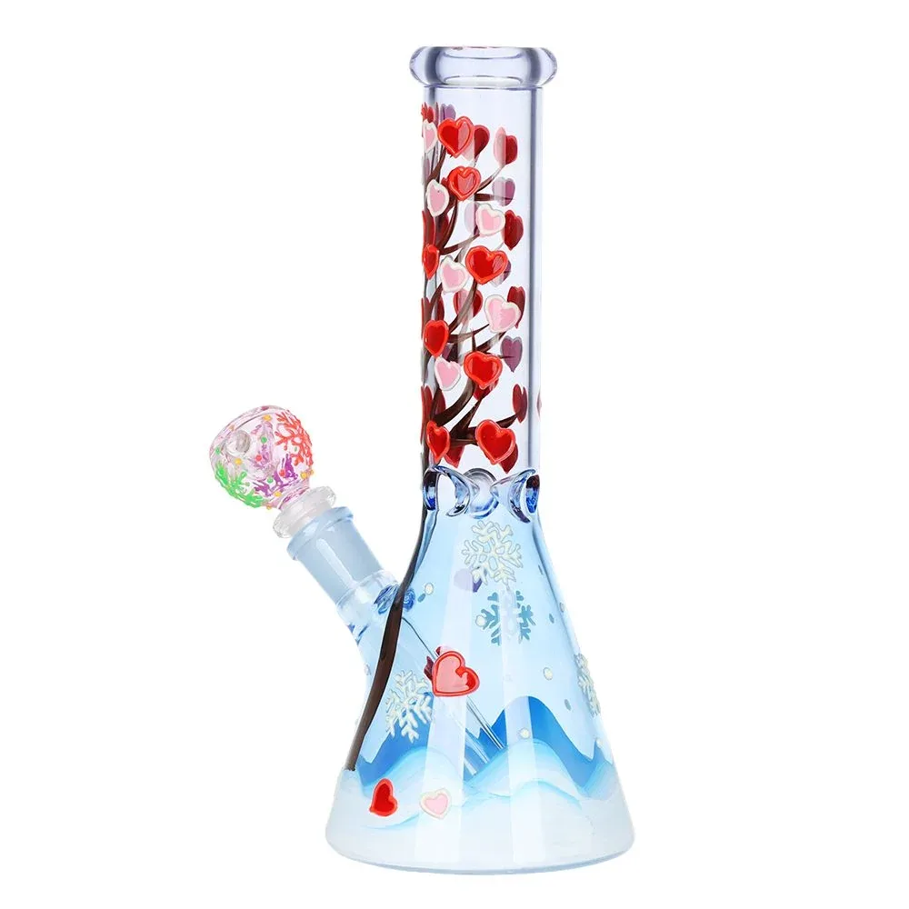 Heart Blossom Beaker Glass Water Pipe - 10" / 14mm F - Image 2