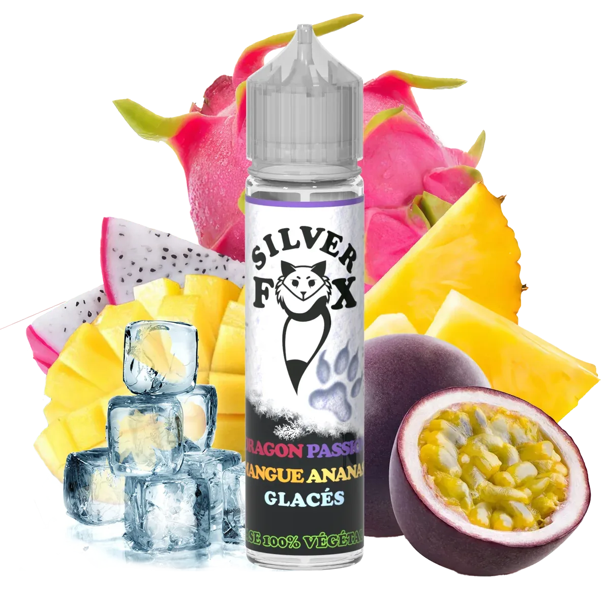 Dragon fruit, passion fruit, mango, pineapple ice Silver Fox 50ml shake and vape e-liquid