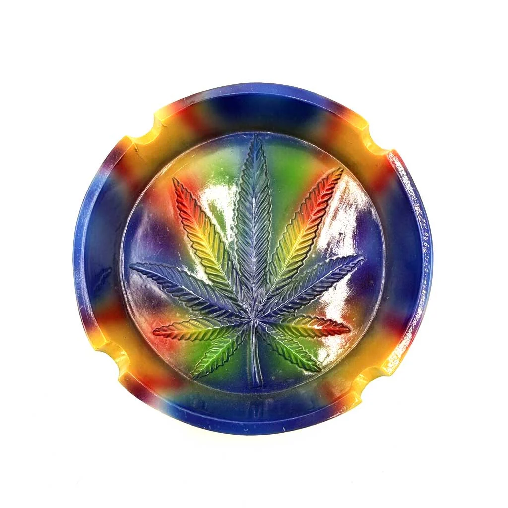 Tie Dye Polystone Leaf Round Ashtray - Image 2