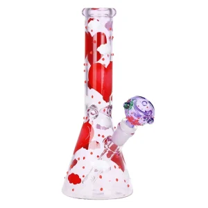 Pinky Hearts Beaker Glass Water Pipe - 10" / 14mm F