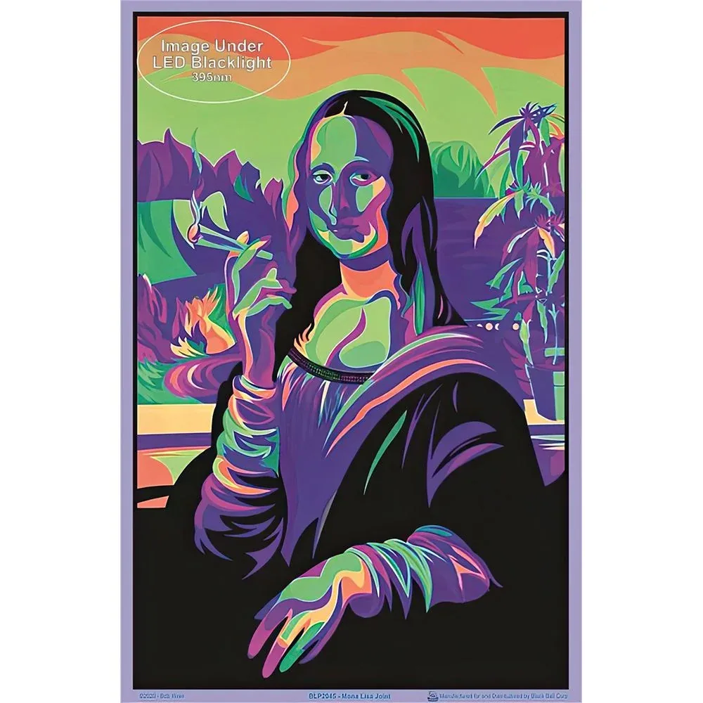 Psychedelic Mona Lisa Flocked Black Light Poster - 23"x35" - Image 2
