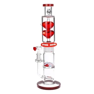 Pulsar Glycerin Hearts Glass Water Pipe with Gem Hearts - 13.75" / 14mm F