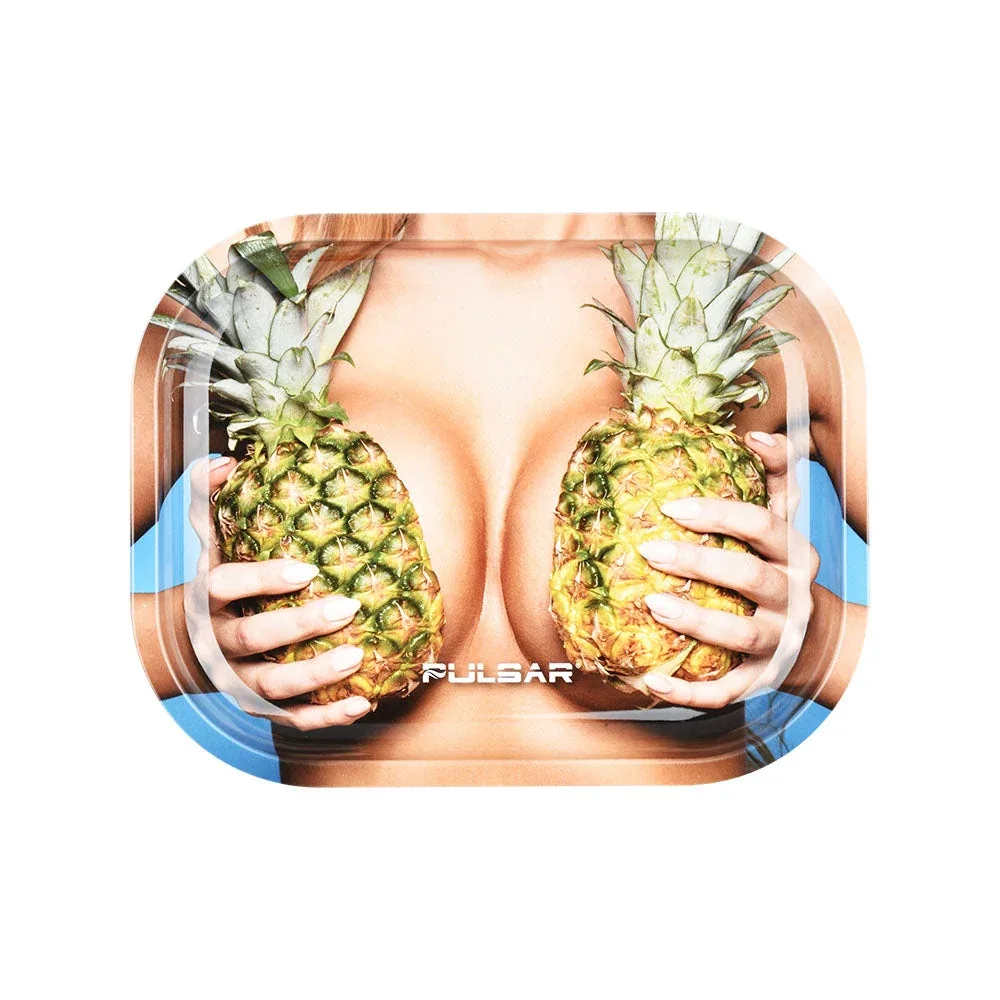 Pulsar Mini Metal Rolling Tray w/ Lid - Large Pineapples / 7"x5.5" - Image 2
