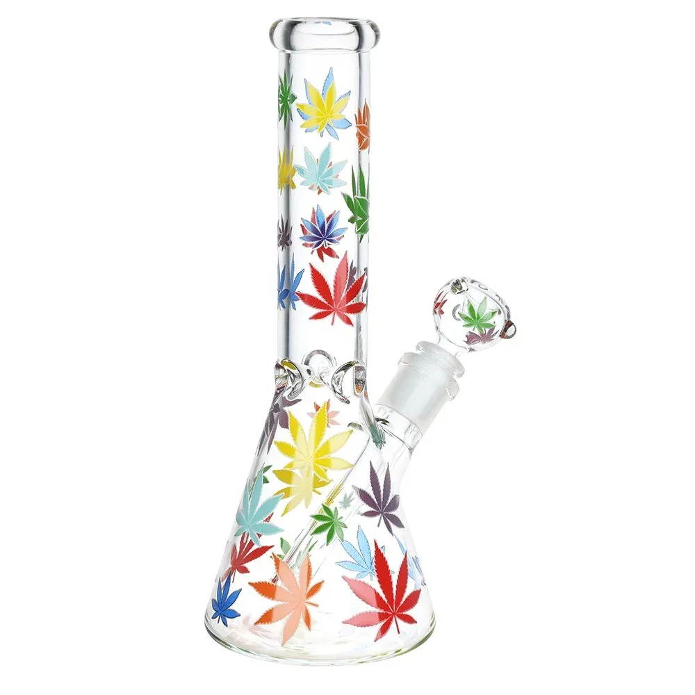 Rainbow Pride Leaf Beaker Glass Water Pipe - 10.25" / 14mm F - Image 2
