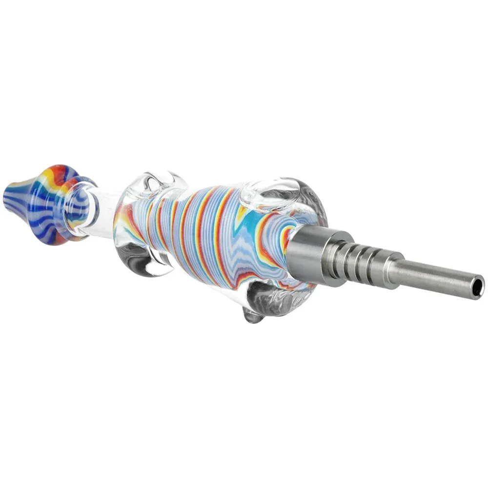 Rainbow Twist Glycerin Glass Dab Straw - Titanium Tip / 7.5" - Image 2