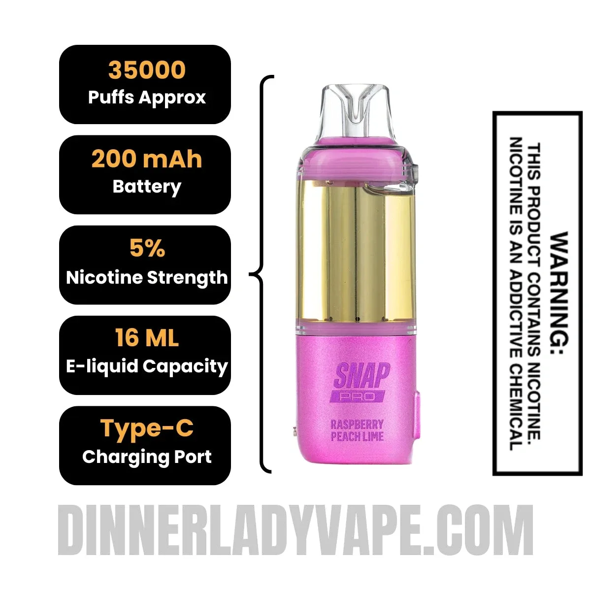 Raspberry Peach Lime Dinner Lady Snap Pro 35K Disposable Vape Pod - Image 2