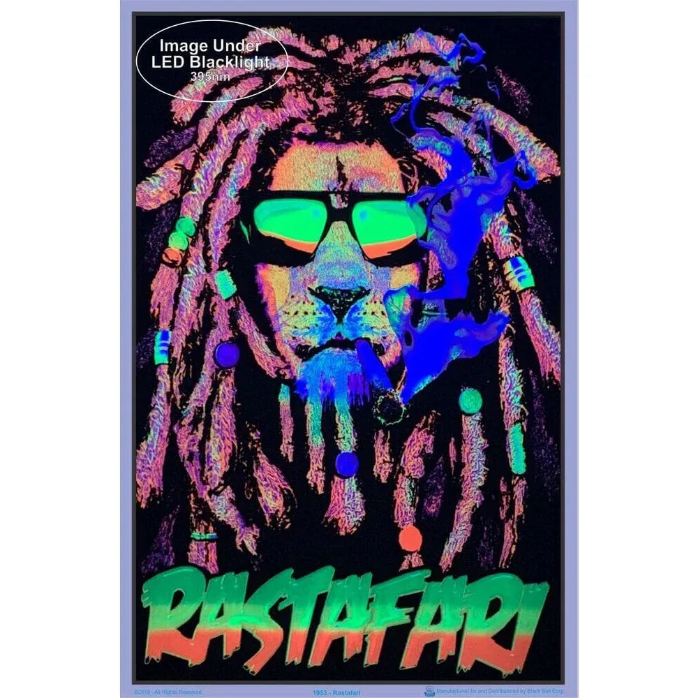 Rastafari Lion Flocked Blacklight Poster - 23"x35" - Image 2