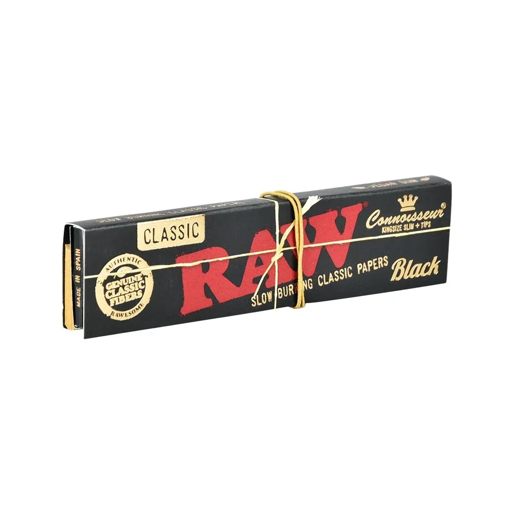 RAW Black Connoisseur Rolling Papers + Tips / 32pc / King Size Slim 24pk - Image 2