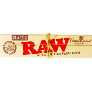 RAW Rolling Papers with Connoisseur Tips-King Size Slim | Pack of 1