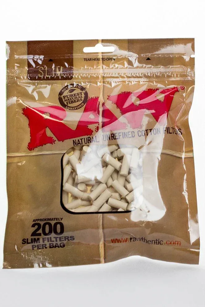 RAW Slim Natural Unrefined Cotton Filter Tips Bag of 200