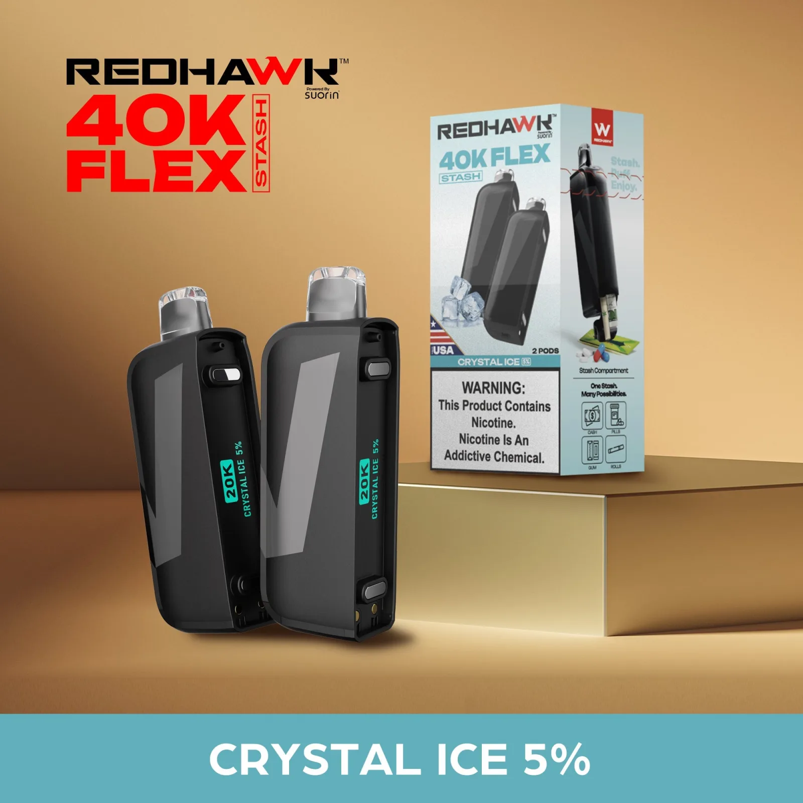 RedHawk 40K FLEX Stash CRYSTAL ICE 2 Pack Replacement Pods