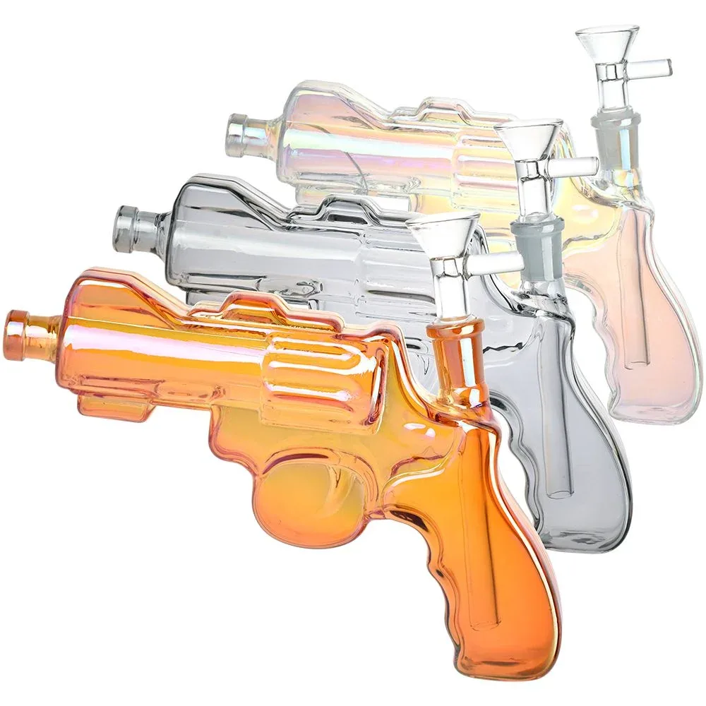 Revolver Handgun Electroplated Water Pipe - 8" / 14mm F