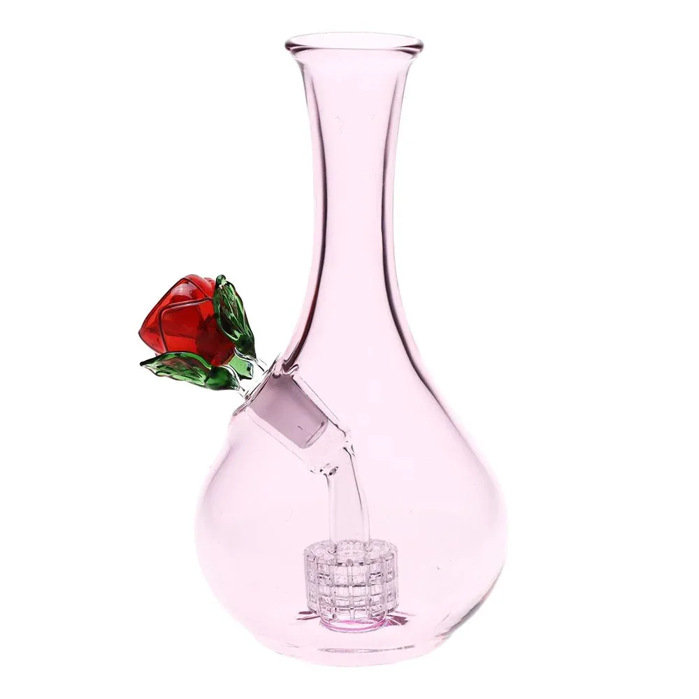 Rose in Vase Glass Water Pipe - 7" / 14mm F - Image 2