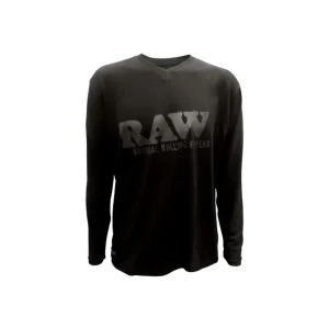 RP X Raw 100% Modal Long Sleeve V-Neck Black Shirt Black Raw Logo