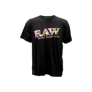 RP X Raw 100% Modal Short Sleeve Black T-Shirt w/ Multi-Flag Raw Logo